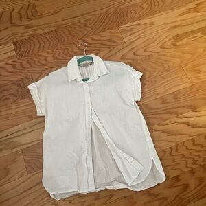 white linen short sleeve button down